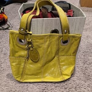 Fossil Chartreuse Leather Tote Bag